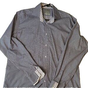 Thomas Dean Mens long sleeve button-down shirt, blue paisley, size L